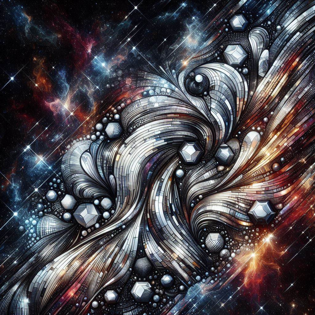 un mosaico con racholas de colores blanco y negro sobre joyas y el espacio