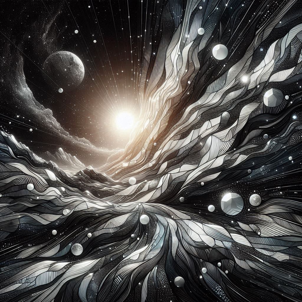 un mosaico con racholas de colores blanco y negro sobre joyas y el espacio