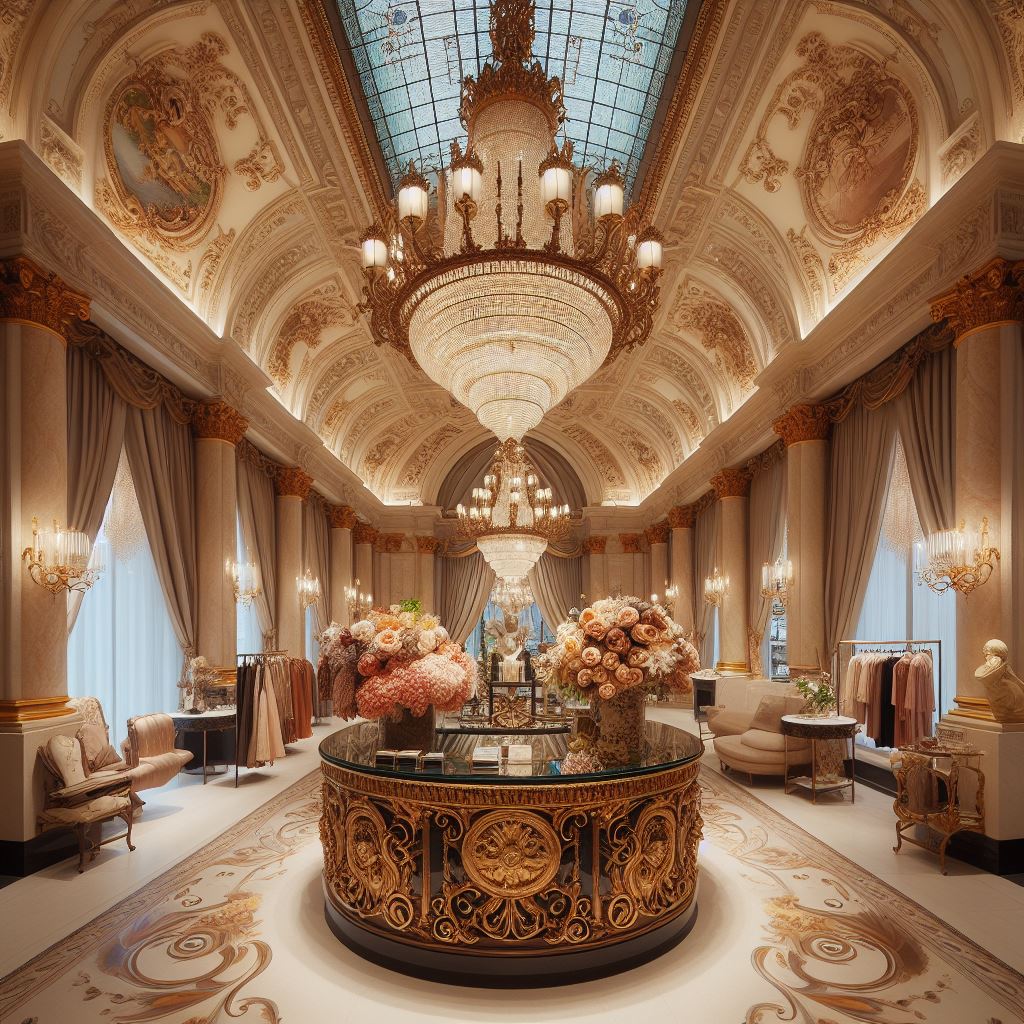 Una tienda italiana grande de vestidos, elegante y sofisticada