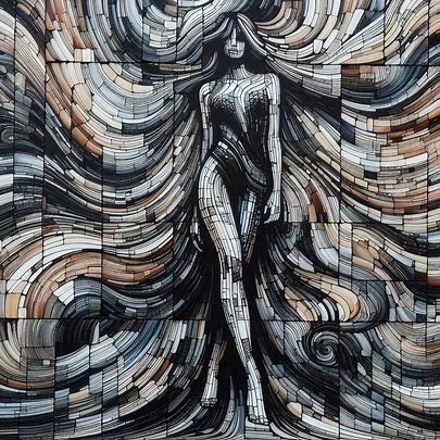 un mosaico con racholas de colores blanco y negro sobre la moda de los vestidos